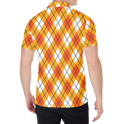 Orange And White Argyle Pattern Print Men's Shirt
