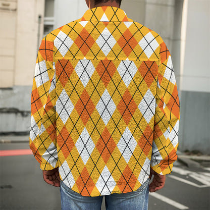 Orange And White Argyle Pattern Print Men's Shirt Jacket