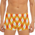 Orange And White Argyle Pattern Print Men's Short Boxer Briefs