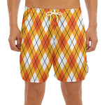 Orange And White Argyle Pattern Print Men's Split Running Shorts