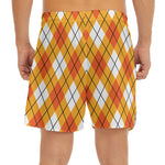 Orange And White Argyle Pattern Print Men's Split Running Shorts