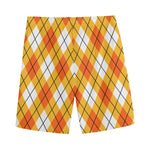 Orange And White Argyle Pattern Print Men's Sports Shorts
