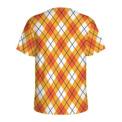 Orange And White Argyle Pattern Print Men's Sports T-Shirt