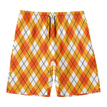 Orange And White Argyle Pattern Print Men's Swim Trunks