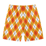 Orange And White Argyle Pattern Print Men's Swim Trunks
