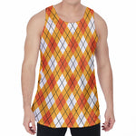 Orange And White Argyle Pattern Print Men's Velvet Tank Top