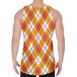Orange And White Argyle Pattern Print Men's Velvet Tank Top
