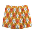 Orange And White Argyle Pattern Print Mesh Shorts