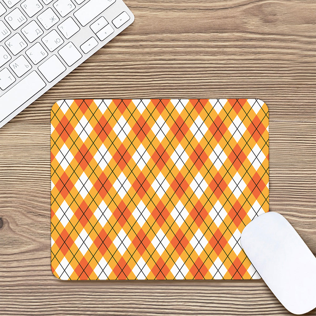 Orange And White Argyle Pattern Print Mouse Pad