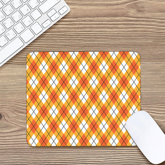 Orange And White Argyle Pattern Print Mouse Pad