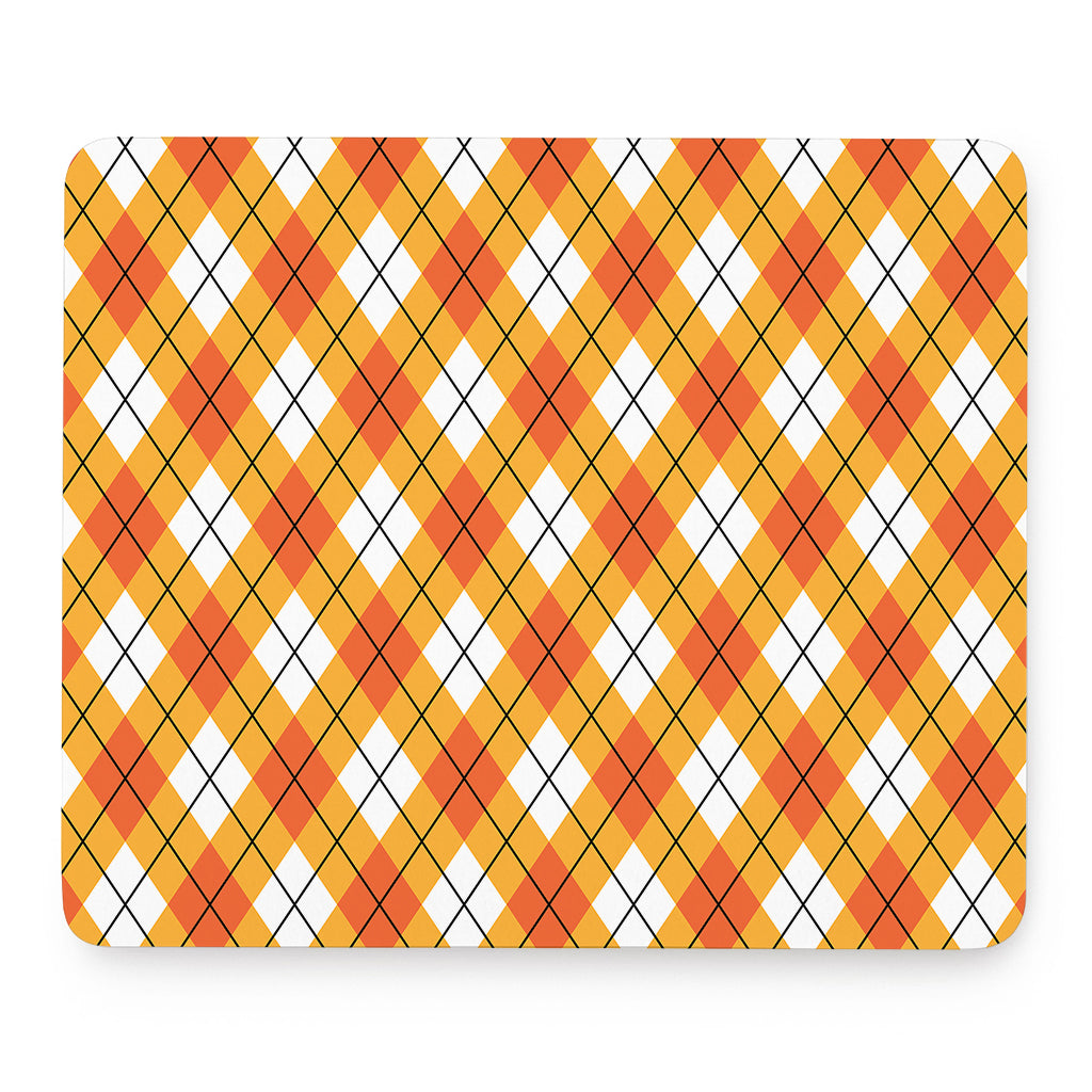 Orange And White Argyle Pattern Print Mouse Pad