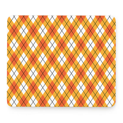 Orange And White Argyle Pattern Print Mouse Pad