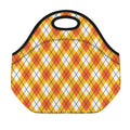 Orange And White Argyle Pattern Print Neoprene Lunch Bag