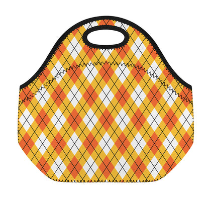 Orange And White Argyle Pattern Print Neoprene Lunch Bag