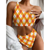 Orange And White Argyle Pattern Print One Shoulder Bikini Top