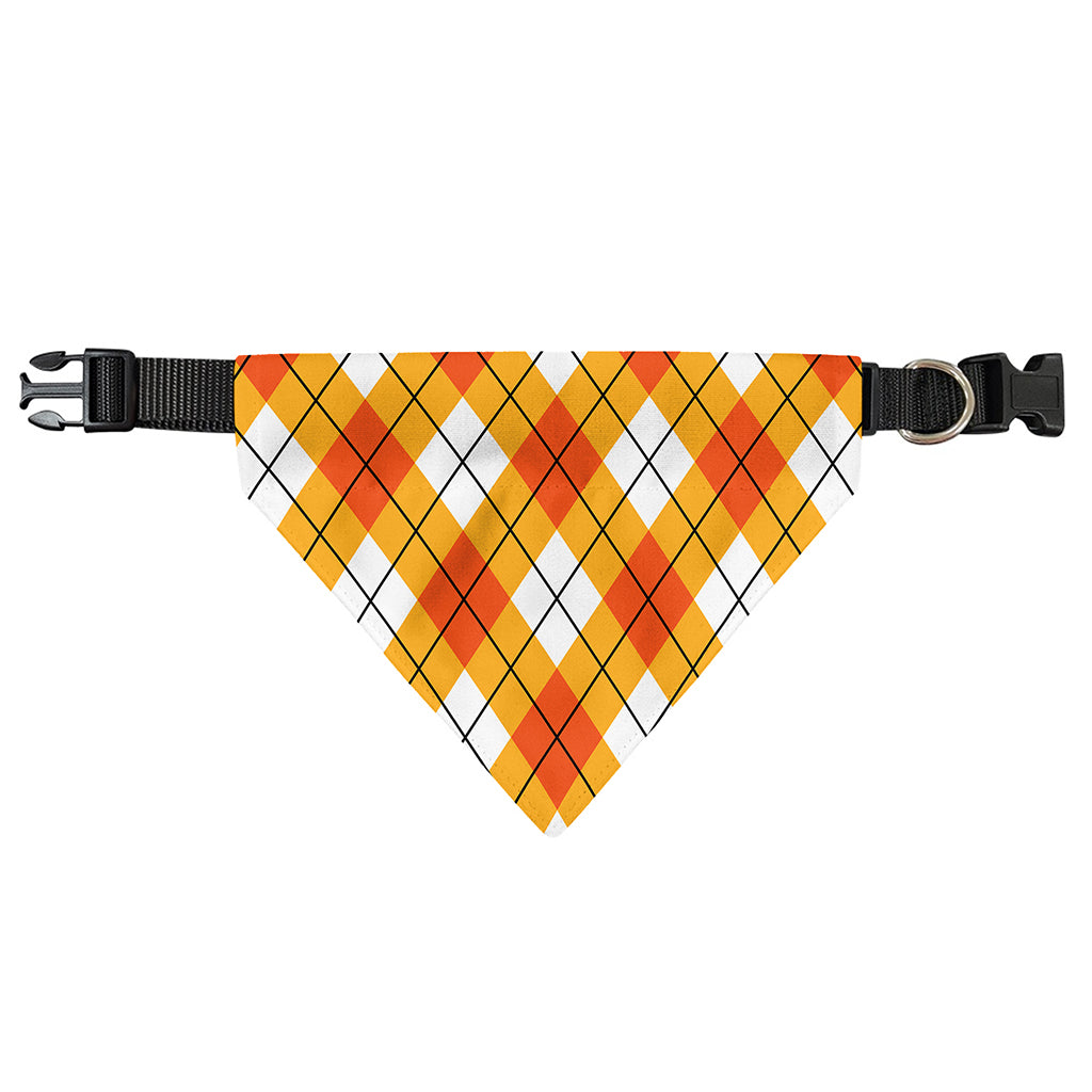 Orange And White Argyle Pattern Print Over The Collar Dog Bandana