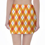 Orange And White Argyle Pattern Print Pencil Mini Skirt