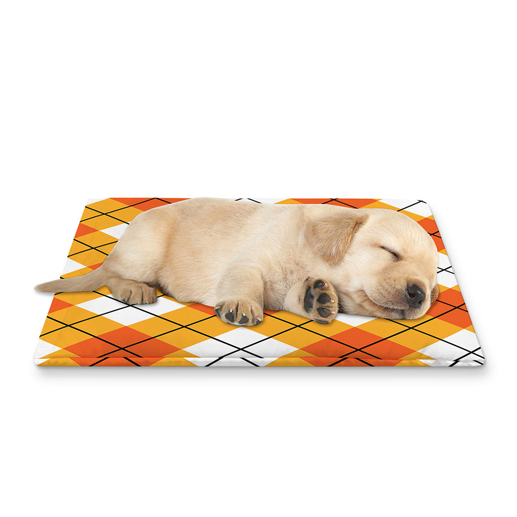 Orange And White Argyle Pattern Print Pet Cooling Mat Cover