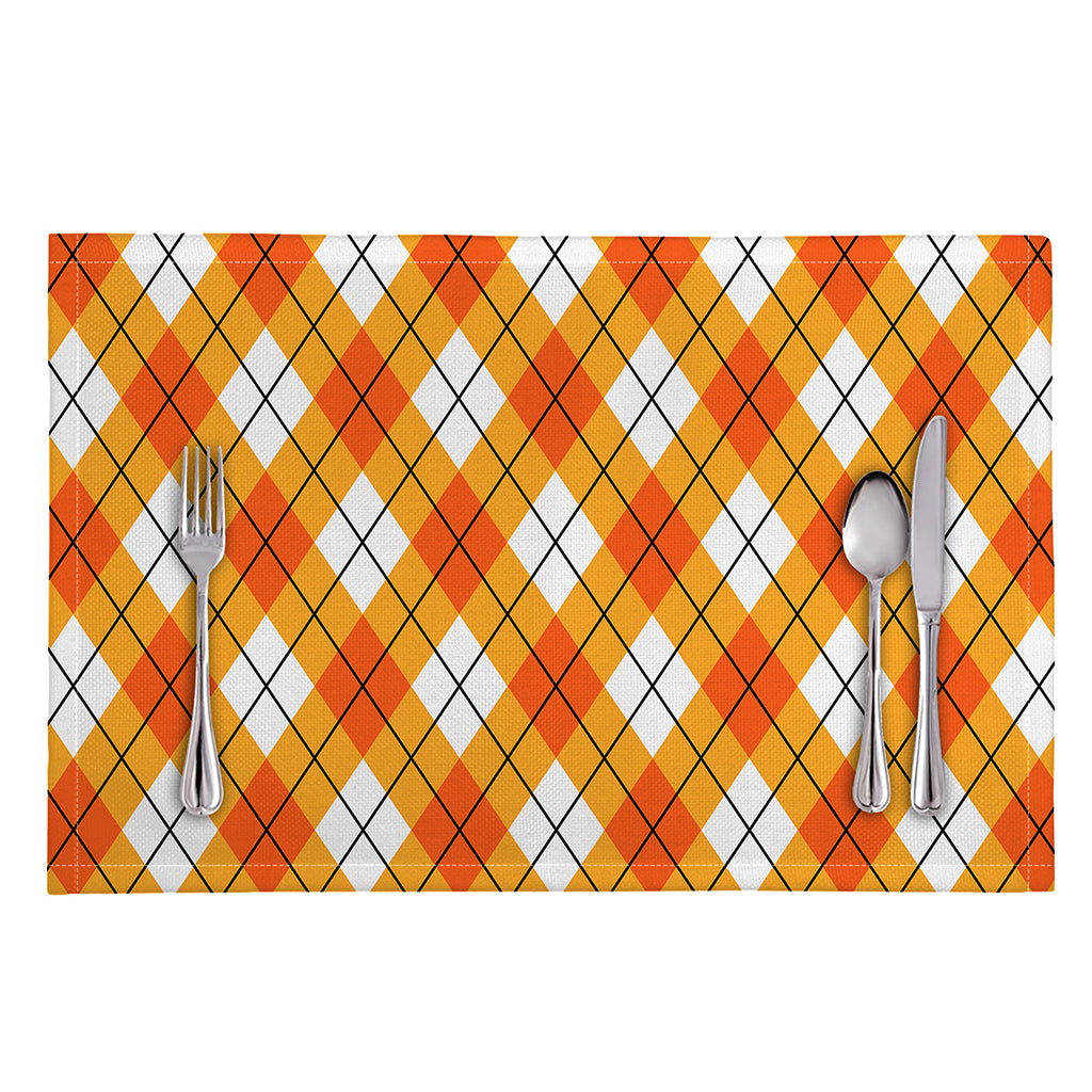 Orange And White Argyle Pattern Print Placemat