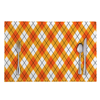 Orange And White Argyle Pattern Print Placemat