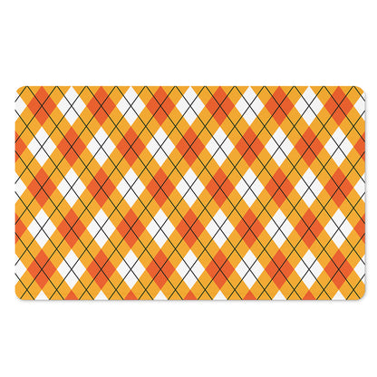 Orange And White Argyle Pattern Print Polyester Doormat