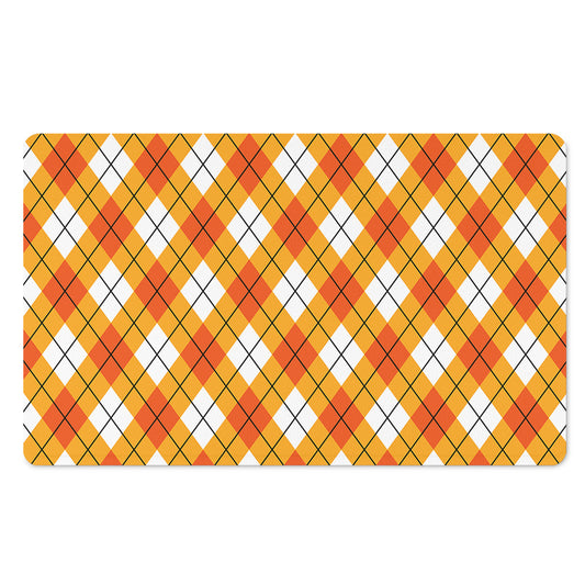 Orange And White Argyle Pattern Print Polyester Doormat