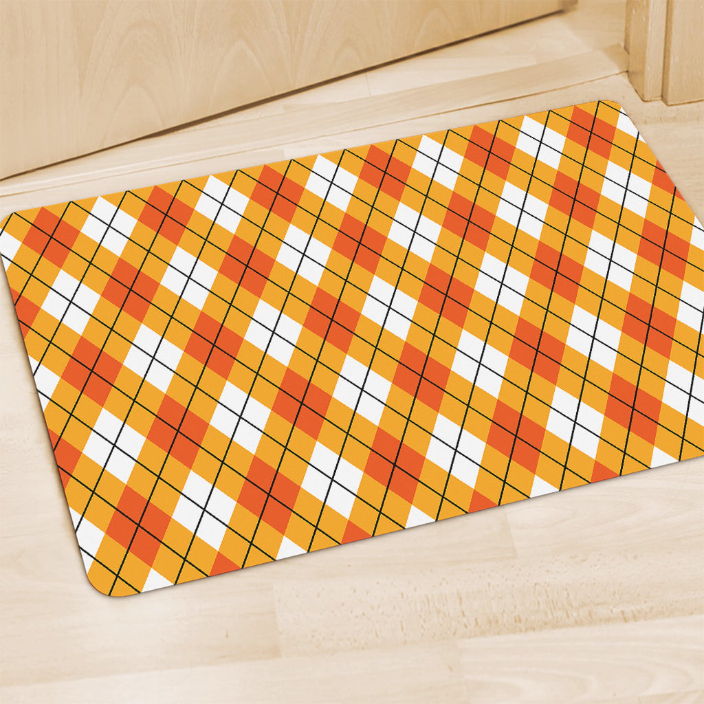 Orange And White Argyle Pattern Print Polyester Doormat