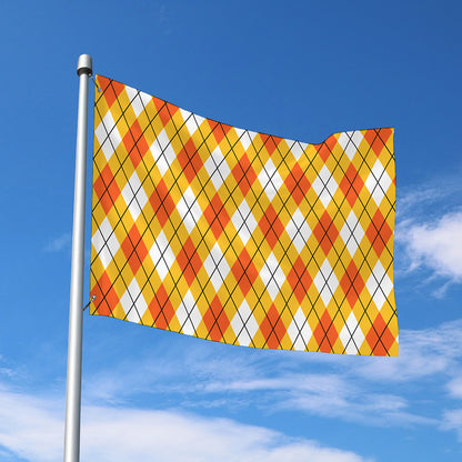 Orange And White Argyle Pattern Print Polyester Flag
