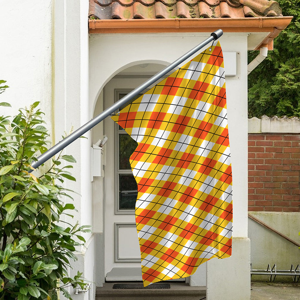Orange And White Argyle Pattern Print Polyester Flag
