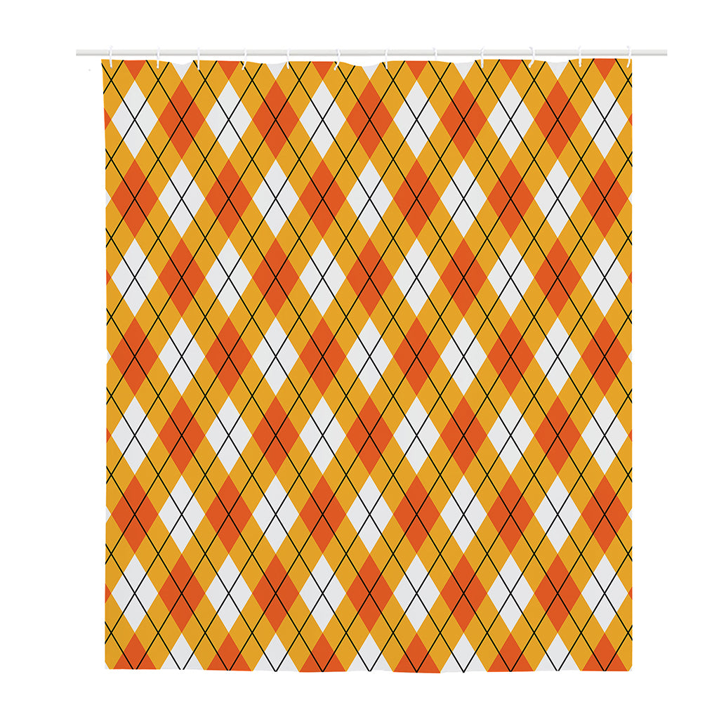 Orange And White Argyle Pattern Print Polyester Shower Curtain