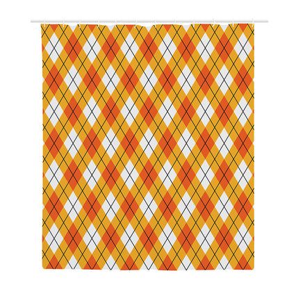 Orange And White Argyle Pattern Print Polyester Shower Curtain