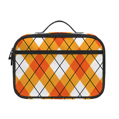 Orange And White Argyle Pattern Print Portable Lunch Bag
