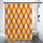 Orange And White Argyle Pattern Print Premium Shower Curtain