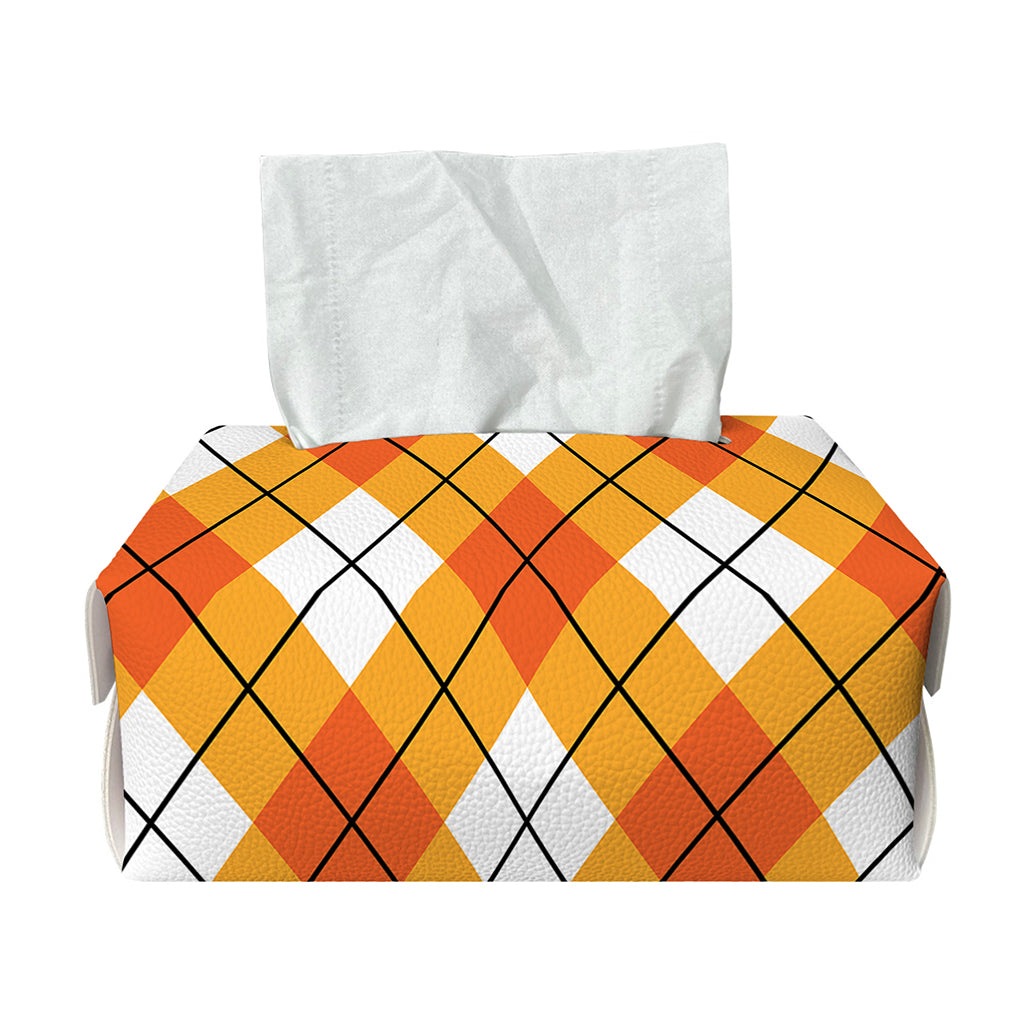 Orange And White Argyle Pattern Print Rectangle Tissue Box Cover