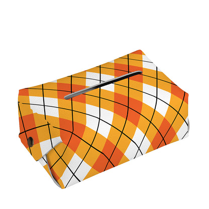 Orange And White Argyle Pattern Print Rectangle Tissue Box Cover