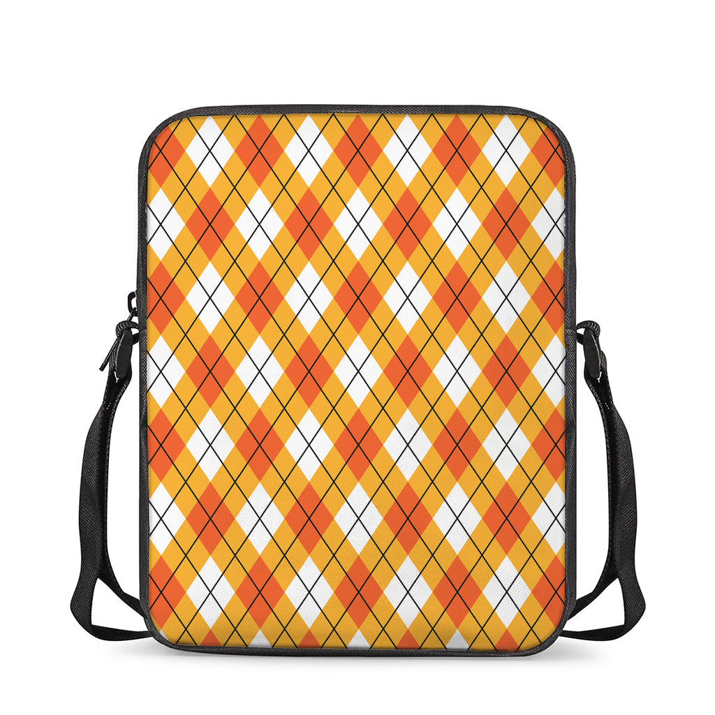 Orange And White Argyle Pattern Print Rectangular Crossbody Bag