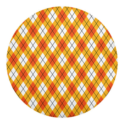 Orange And White Argyle Pattern Print Round Blanket