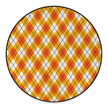 Orange And White Argyle Pattern Print Round Floor Mat