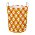 Orange And White Argyle Pattern Print Round Laundry Basket