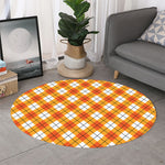 Orange And White Argyle Pattern Print Round Rug