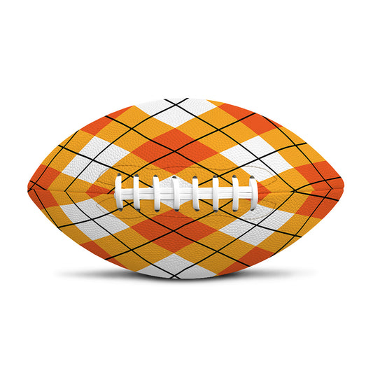 Orange And White Argyle Pattern Print Rugby Ball
