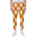 Orange And White Argyle Pattern Print Joggers