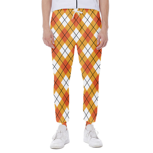 Orange And White Argyle Pattern Print Scuba Joggers