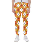 Orange And White Argyle Pattern Print Scuba Joggers