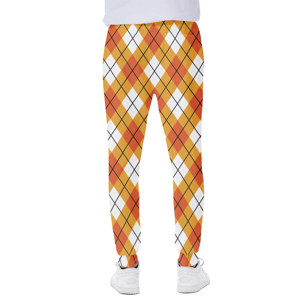 Orange And White Argyle Pattern Print Scuba Joggers