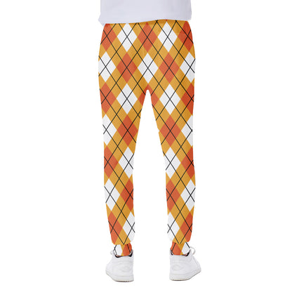 Orange And White Argyle Pattern Print Scuba Joggers