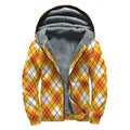 Orange And White Argyle Pattern Print Sherpa Lined Zip Up Hoodie