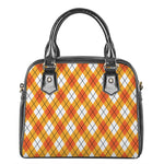 Orange And White Argyle Pattern Print Shoulder Handbag