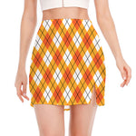 Orange And White Argyle Pattern Print Side Slit Mini Skirt