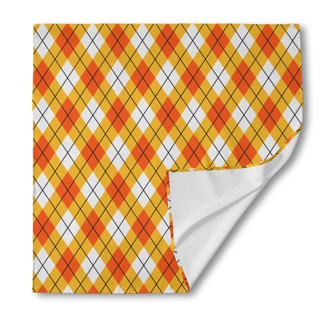 Orange And White Argyle Pattern Print Silk Bandana